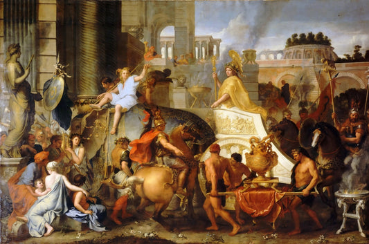 Life of Alexander the Great 3 - Entry of Alexander into Baby lon, vintage artwork by Charles Le Brun, 12x8" (A4) Poster