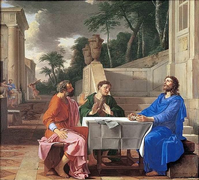 Meeting on the Road to Emmaus, vintage artwork by Laurent de La Hyre, 12x8" (A4) Poster