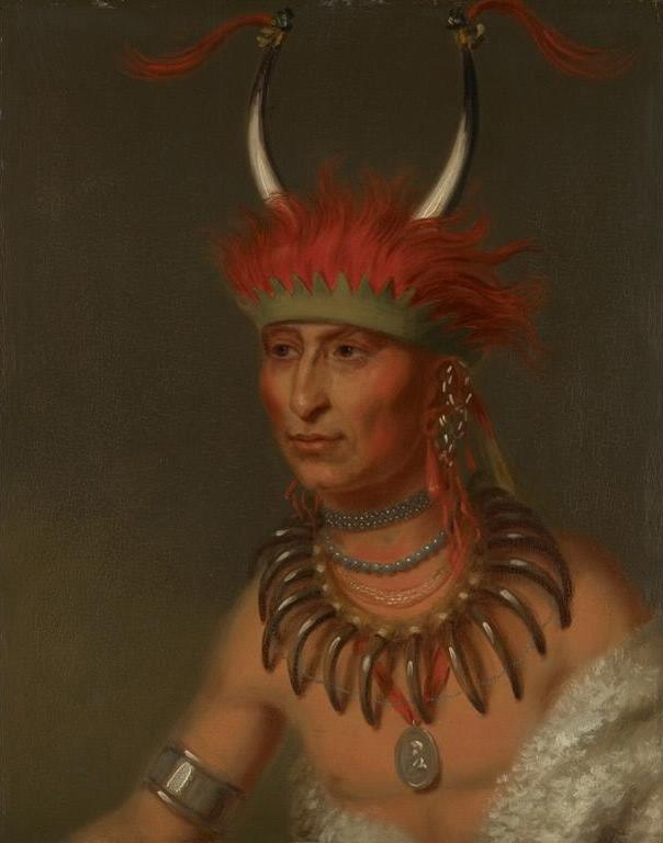 Shaumonekusse, Oto Half Chief (Husband of Eagle of Delight), vintage artwork by Charles Bird King, 12x8