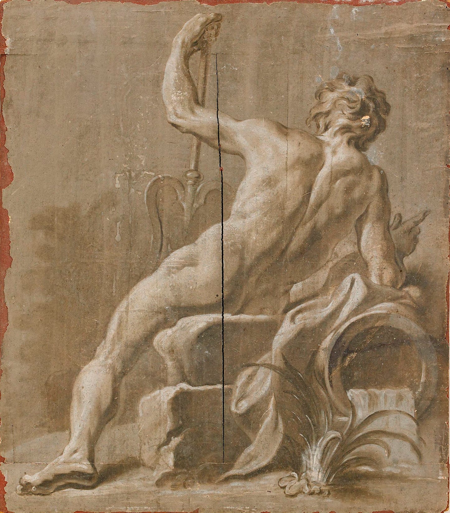 Neptune Seen from Behind, vintage artwork by Attributed to Guillaume Thomas Taraval, 12x8" (A4) Poster