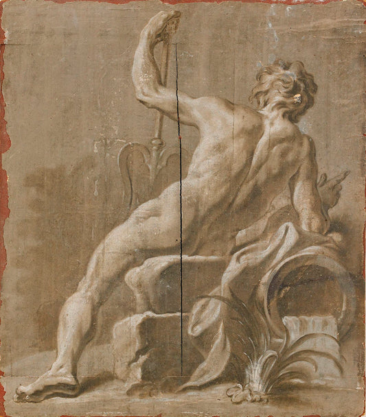 Neptune Seen from Behind, vintage artwork by Attributed to Guillaume Thomas Taraval, 12x8" (A4) Poster