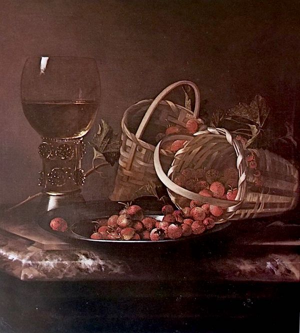 Strawberries and Red Currants with a Roemer on a Marble Ledge, vintage artwork by Adriaen Coorte, 12x8" (A4) Poster