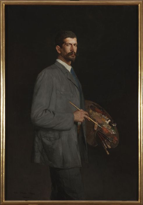 Self-Portrait with a Palette, vintage artwork by Antoni Piotrowski, 12x8" (A4) Poster