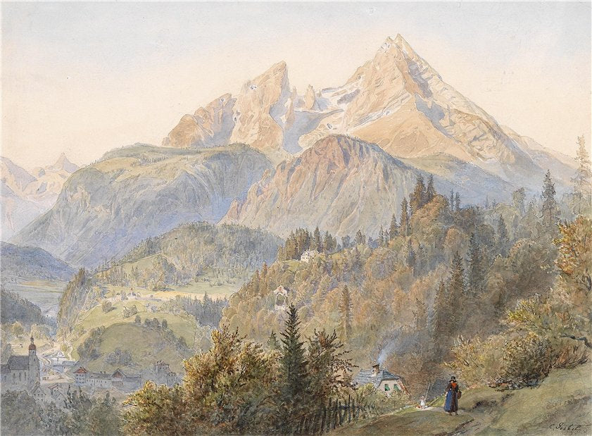 Berchtesgarden, vintage artwork by Carl Goebel, 12x8" (A4) Poster