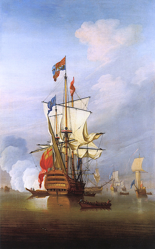 The First-Rate Ship 'Royal Sovereign', Stern Quarter View, in a Calm, vintage artwork by Peter Monamy, 12x8" (A4) Poster
