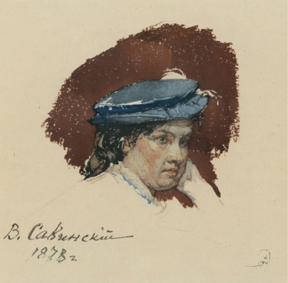 Woman in Blue Hat by Vasily Savinsky,A3(16x12")Poster