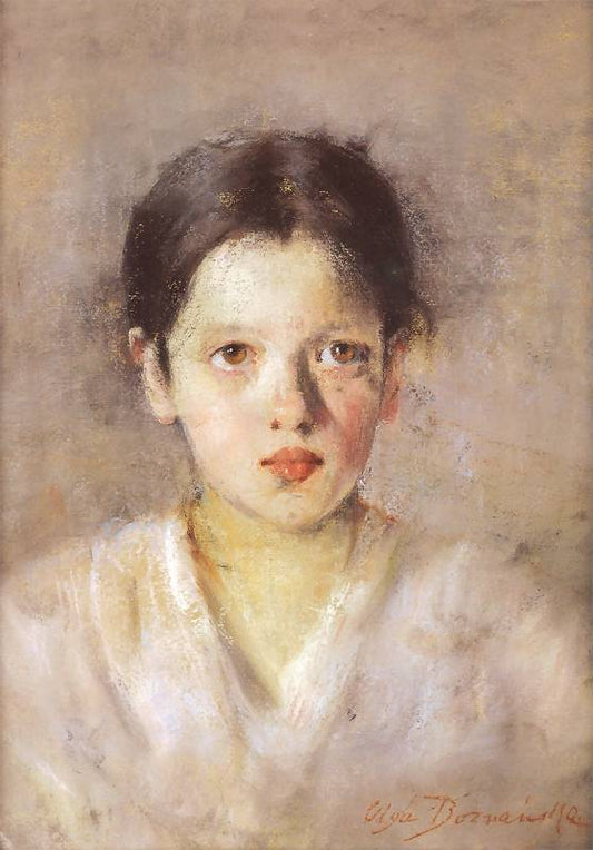 Pensive Girl, vintage artwork by Olga Boznańska, 12x8" (A4) Poster
