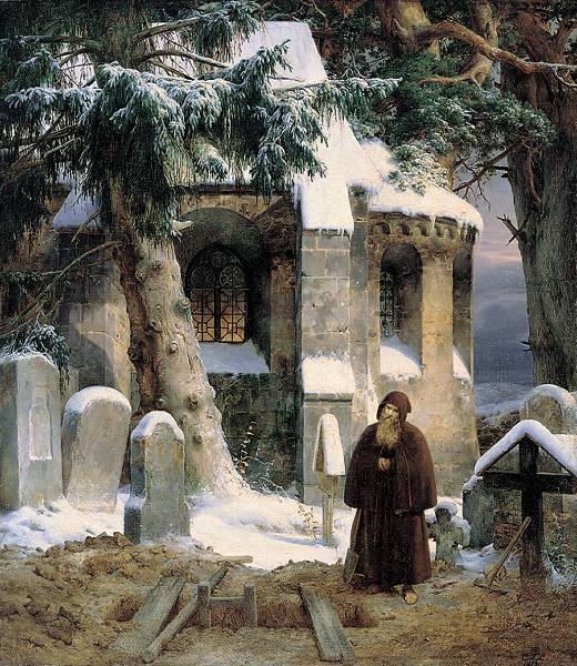 Cemetery, vintage artwork by Karl Friedrich Lessing, A3 (16x12") Poster Print
