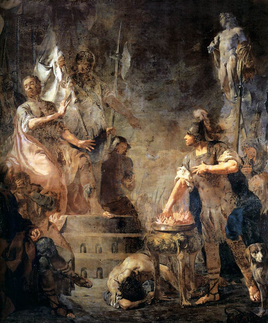 Musius Scaevola before King Porsenna, vintage artwork by Giovanni Battista Piazzetta, 12x8" (A4) Poster