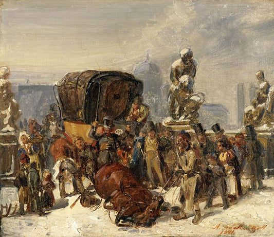 Street Scene on the Herkules Bridge, Berlin, vintage artwork by August von Rentzell, A3 (16x12") Poster Print