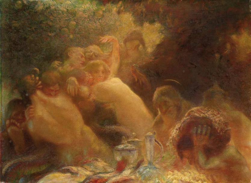 The Temptation of St. Anthony, vintage artwork by Gaston La Touche, 12x8" (A4) Poster