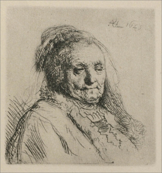 Bust of an Old Woman, Rembrandt's Mother, vintage artwork by Rembrandt van Rijn, 12x8" (A4) Poster
