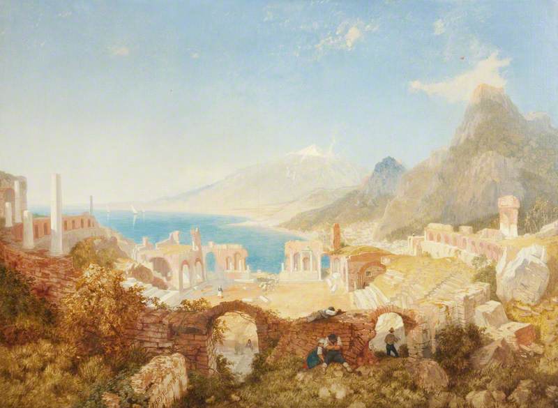 Mount Etna from the Theatre, Taormina, vintage artwork by James Baker Pyne, A3 (16x12") Poster Print