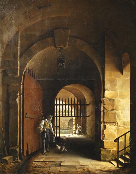 Interior View of the Marion Arch, Paris, vintage artwork by Étienne Bouhot, 12x8" (A4) Poster