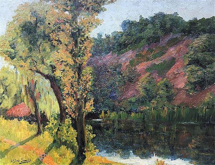 Riverbank in Autumn, vintage artwork by Alfred Smith, 12x8" (A4) Poster