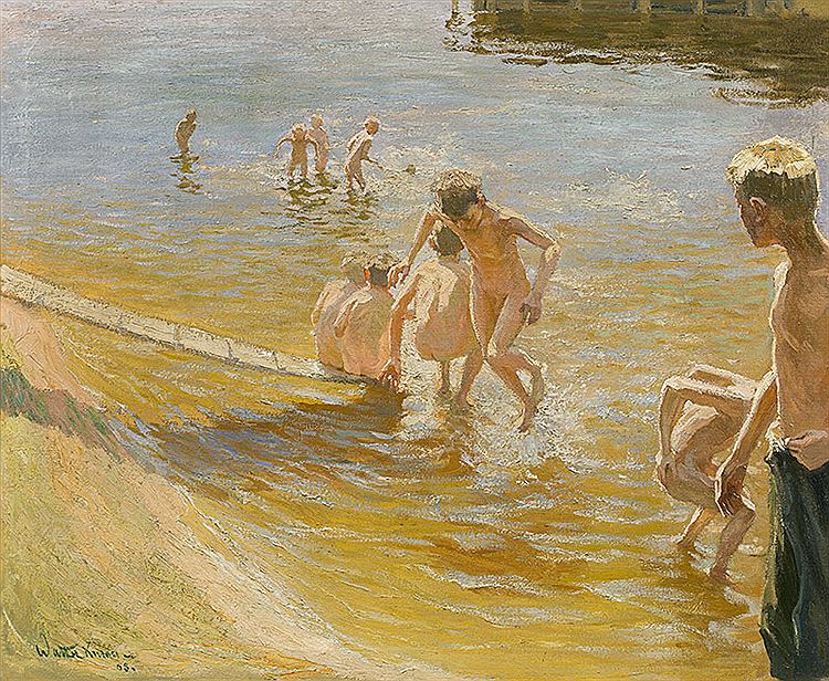 Bathing Boys by Johann Walter-Kurau,A3(16x12")Poster
