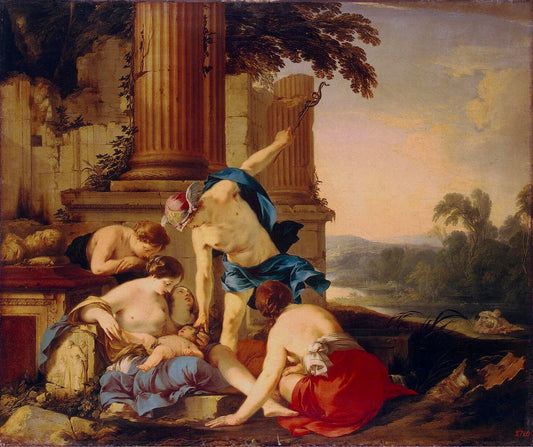 Mercury Takes Bacchus to be Brought up by  Nymphs, vintage artwork by Laurent de La Hyre, 12x8" (A4) Poster