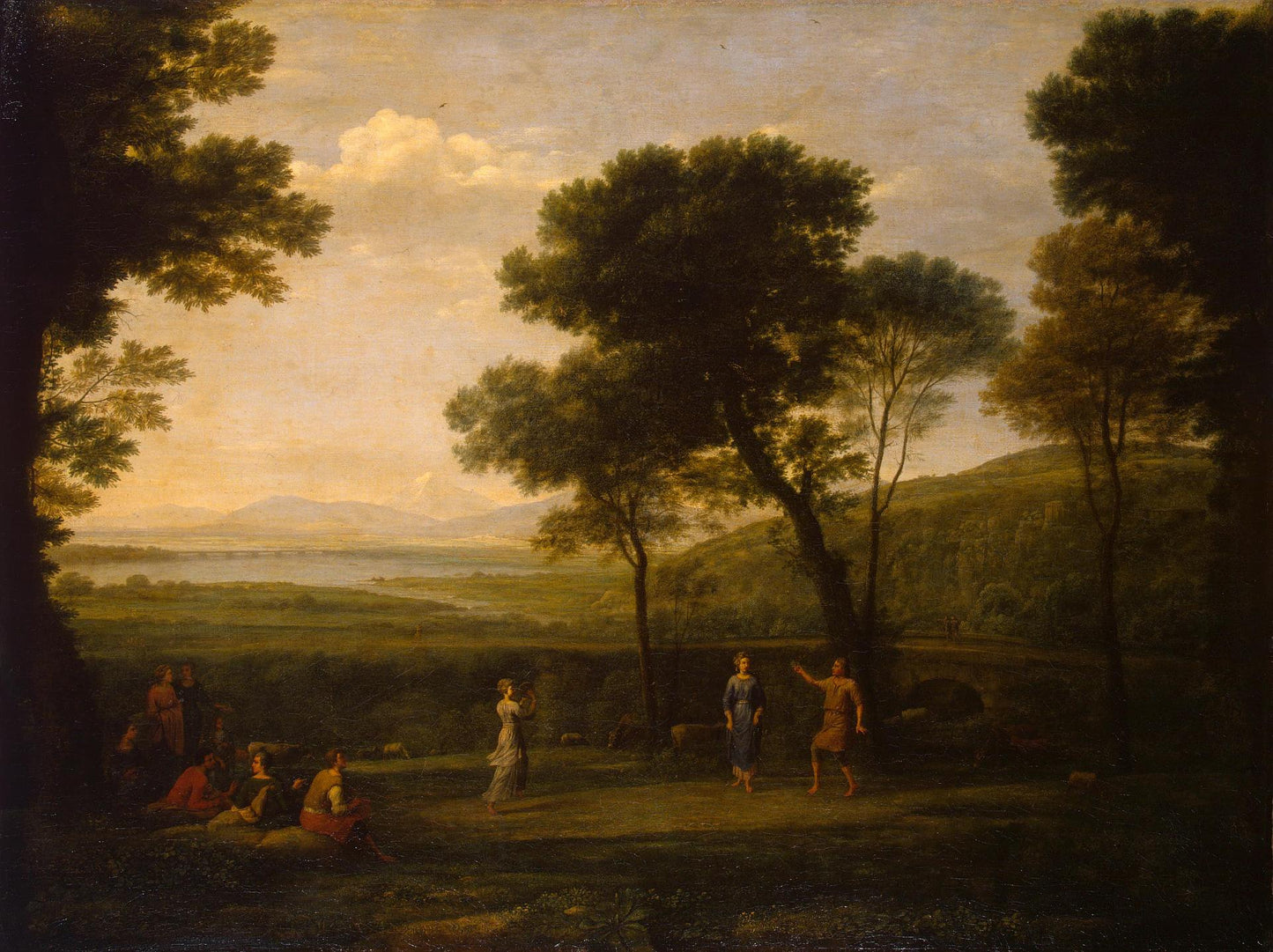 Landscape with Dancing Figures, vintage artwork by Claude Lorrain, 12x8" (A4) Poster