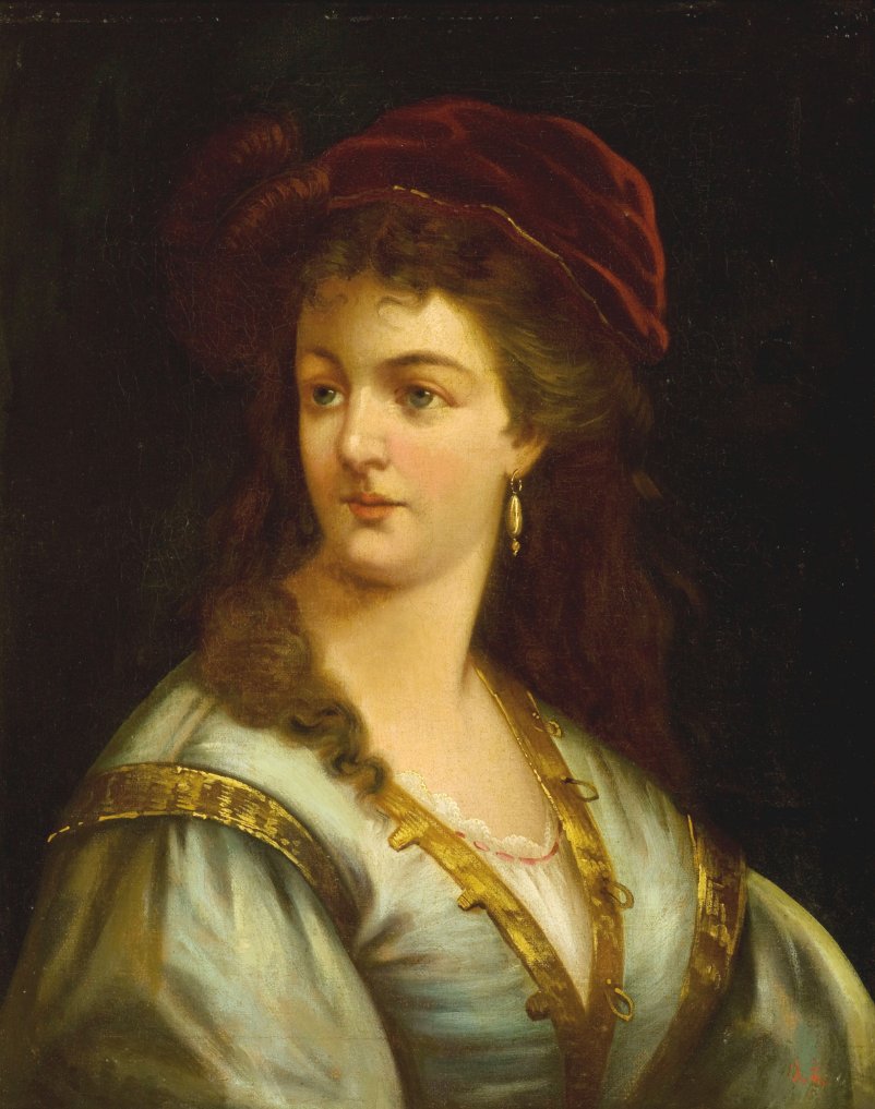 Portrait of a Lady in a Velvet Cap, vintage artwork by Anton Ebert, 12x8" (A4) Poster