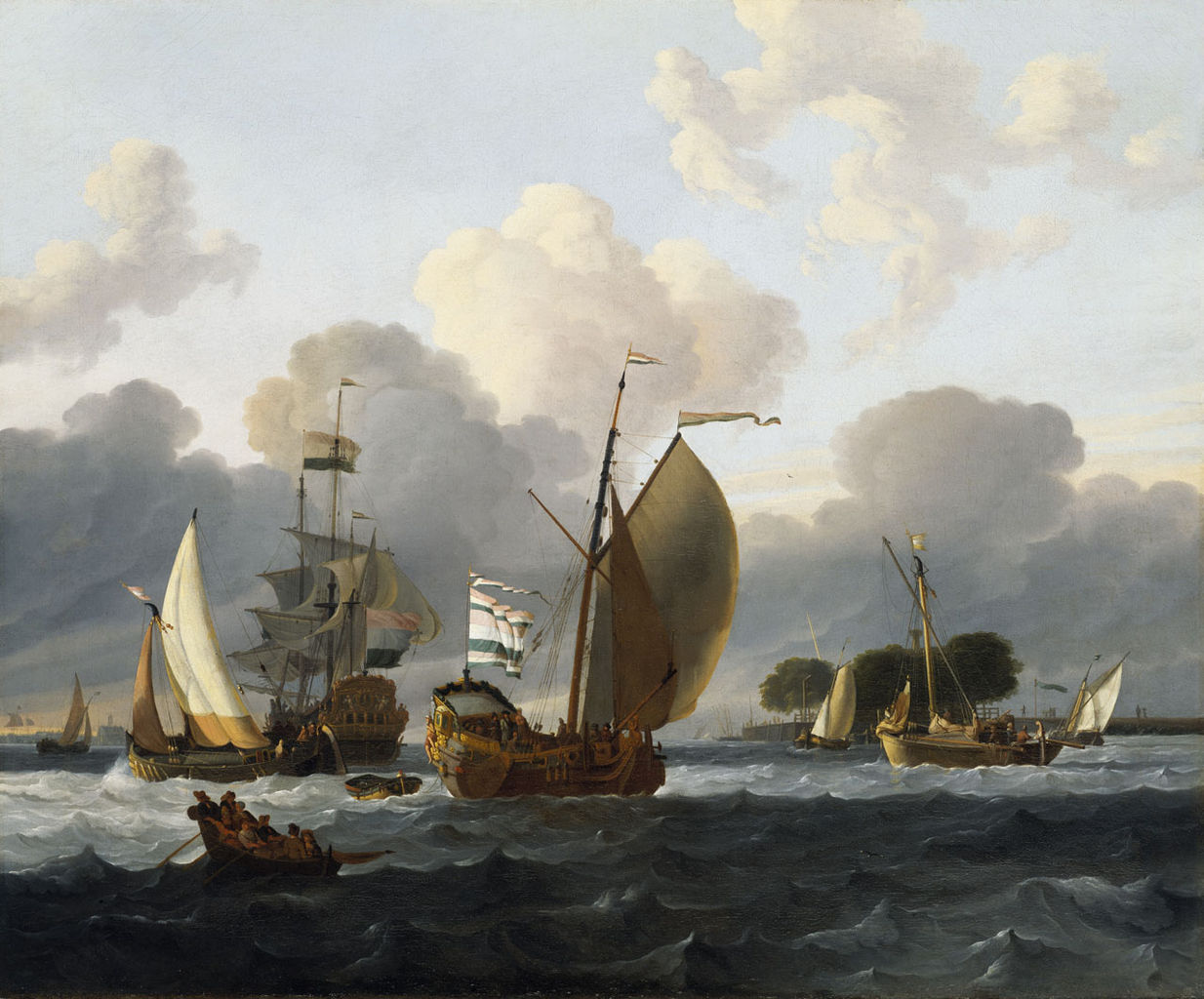 A Dutch Yacht Before the Wind in a Harbour, vintage artwork by Ludolf Backhuysen, 12x8" (A4) Poster