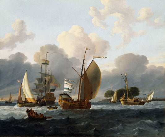 A Dutch Yacht Before the Wind in a Harbour, vintage artwork by Ludolf Backhuysen, 12x8" (A4) Poster