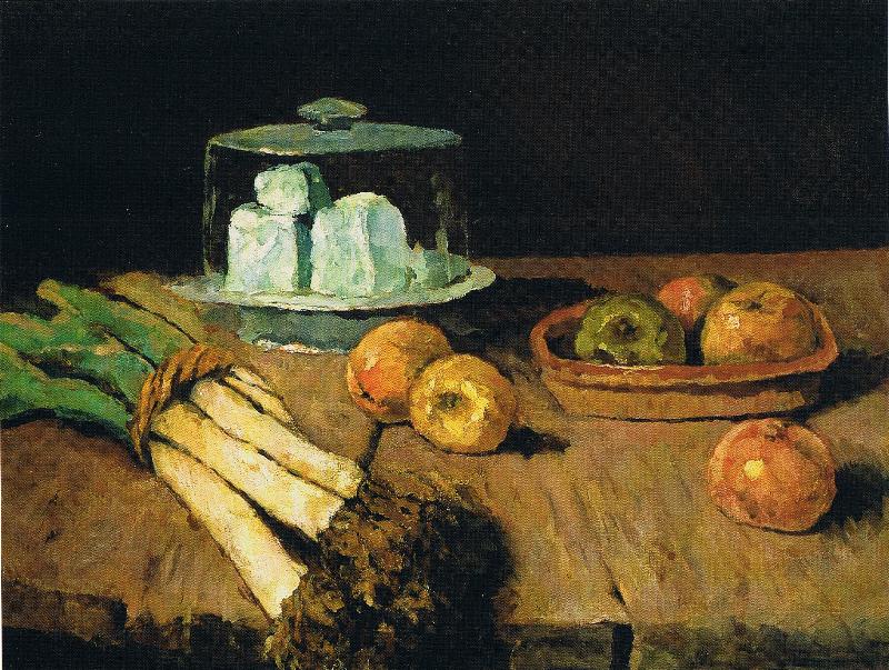 Still Life with leeks bunch, apples and cheese, vintage artwork by Carl Eduard Schuch, 12x8" (A4) Poster