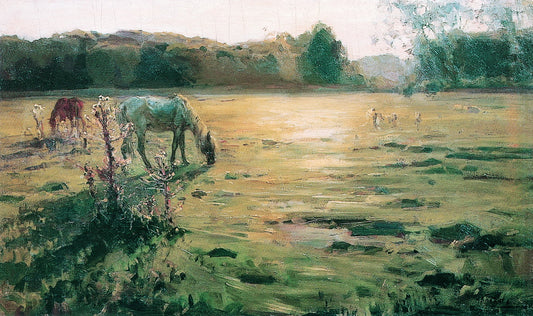 Horses on the Meadow, vintage artwork by Mikhail Konstantinovich Klodt, 12x8" (A4) Poster