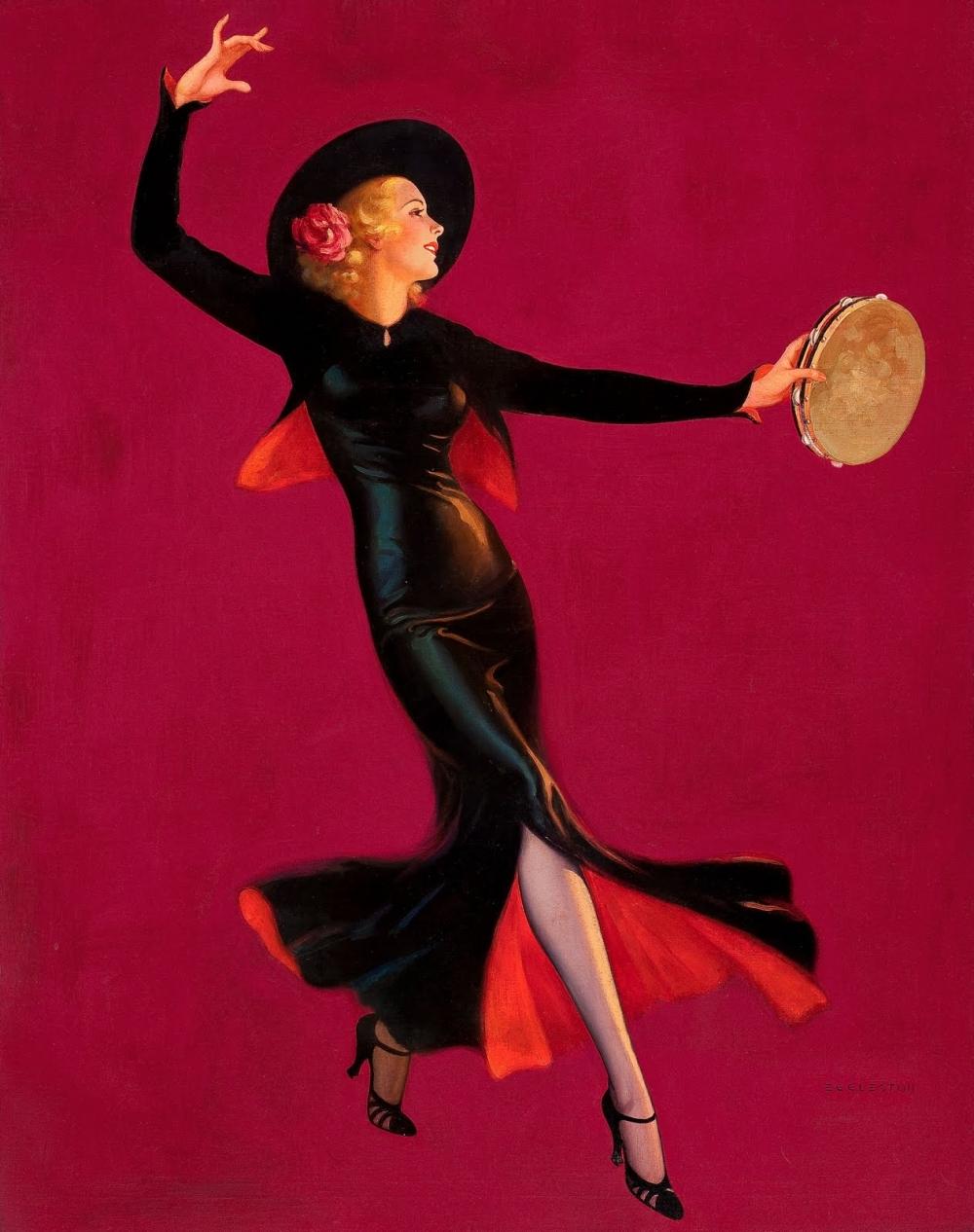 Tambourine Dancer, vintage artwork by Edward Mason Eggleston, 12x8" (A4) Poster