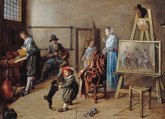 Painter in His Studio, Painting a Musical Company, vintage artwork by Jan Miense Molenaer, 12x8" (A4) Poster