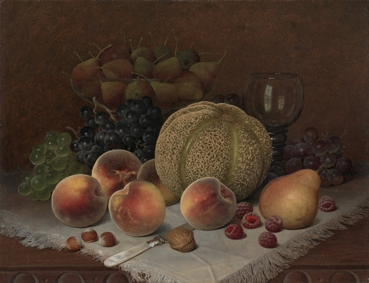 Still Life with Cantaloupe, vintage artwork by William Mason Brown, 12x8" (A4) Poster