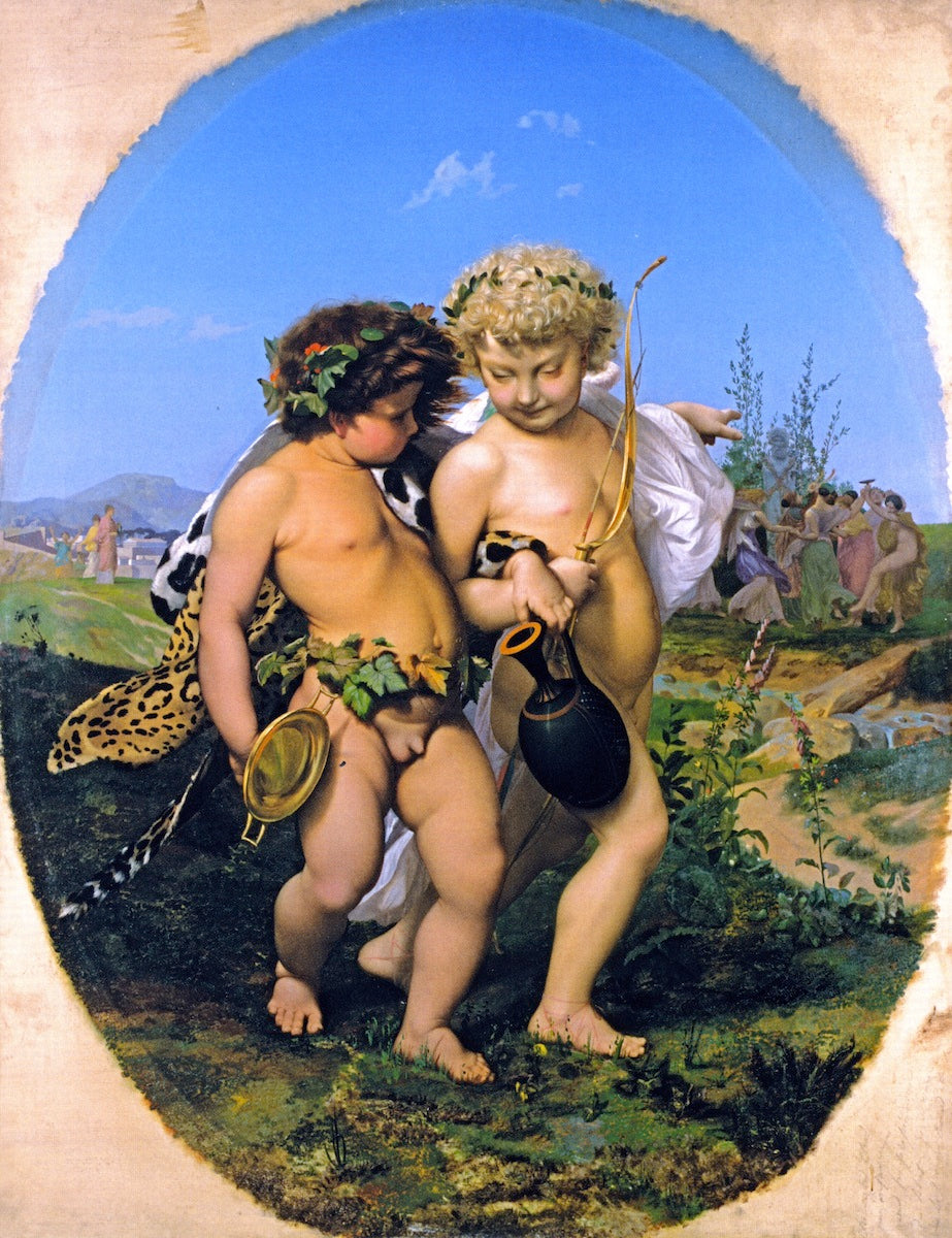 Drunken Bacchus and Cupid, vintage artwork by Jean-Leon Gerôme, 12x8" (A4) Poster