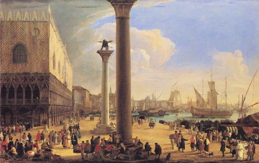 The Dock Facing the Doge's Palace, vintage artwork by Luca Carlevarijs, 12x8" (A4) Poster