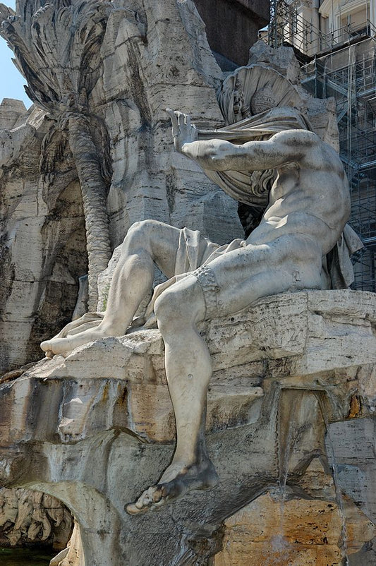 Fontana dei Quattro Fiumi (Fountain of the Four Rivers):  Nile, vintage artwork by Gian Lorenzo Bernini, 12x8" (A4) Poster