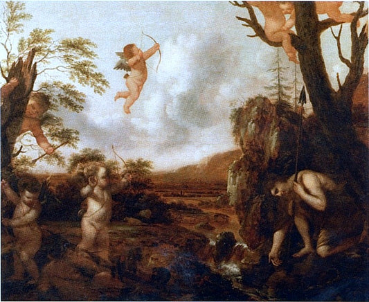 Narcissus Looking at himself in the Water, vintage artwork by Nicolas Colombel, 12x8" (A4) Poster