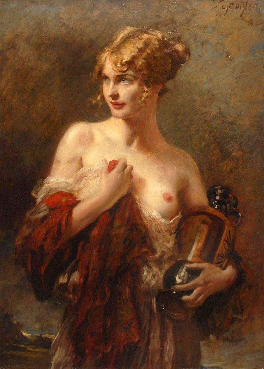 Girl with Vase, vintage artwork by Leopold Schmutzler, 12x8" (A4) Poster