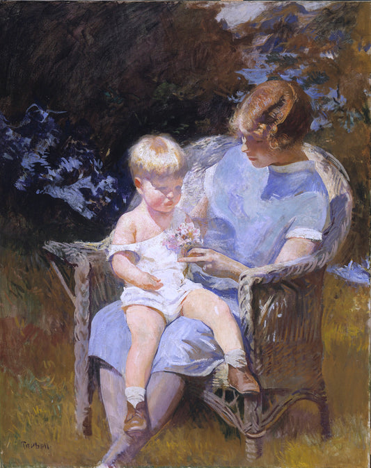 Marjorie and Little Edmund, vintage artwork by Edmund Tarbell, 12x8" (A4) Poster