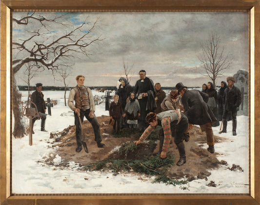 A Funeral in Alsike, vintage artwork by Gustaf Cederstrom, 12x8" (A4) Poster