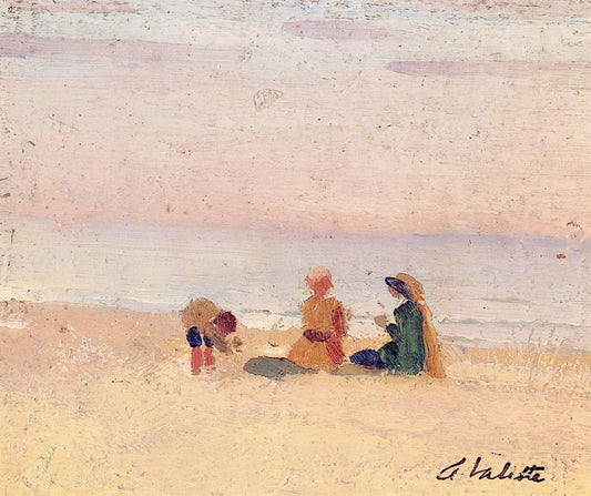 Figures on a Beach, North Wales, vintage artwork by Pierre Adolphe Valette, 12x8" (A4) Poster