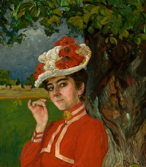 Woman in Red Dress and Hat by Thorolf Holmboe,A3(16x12")Poster