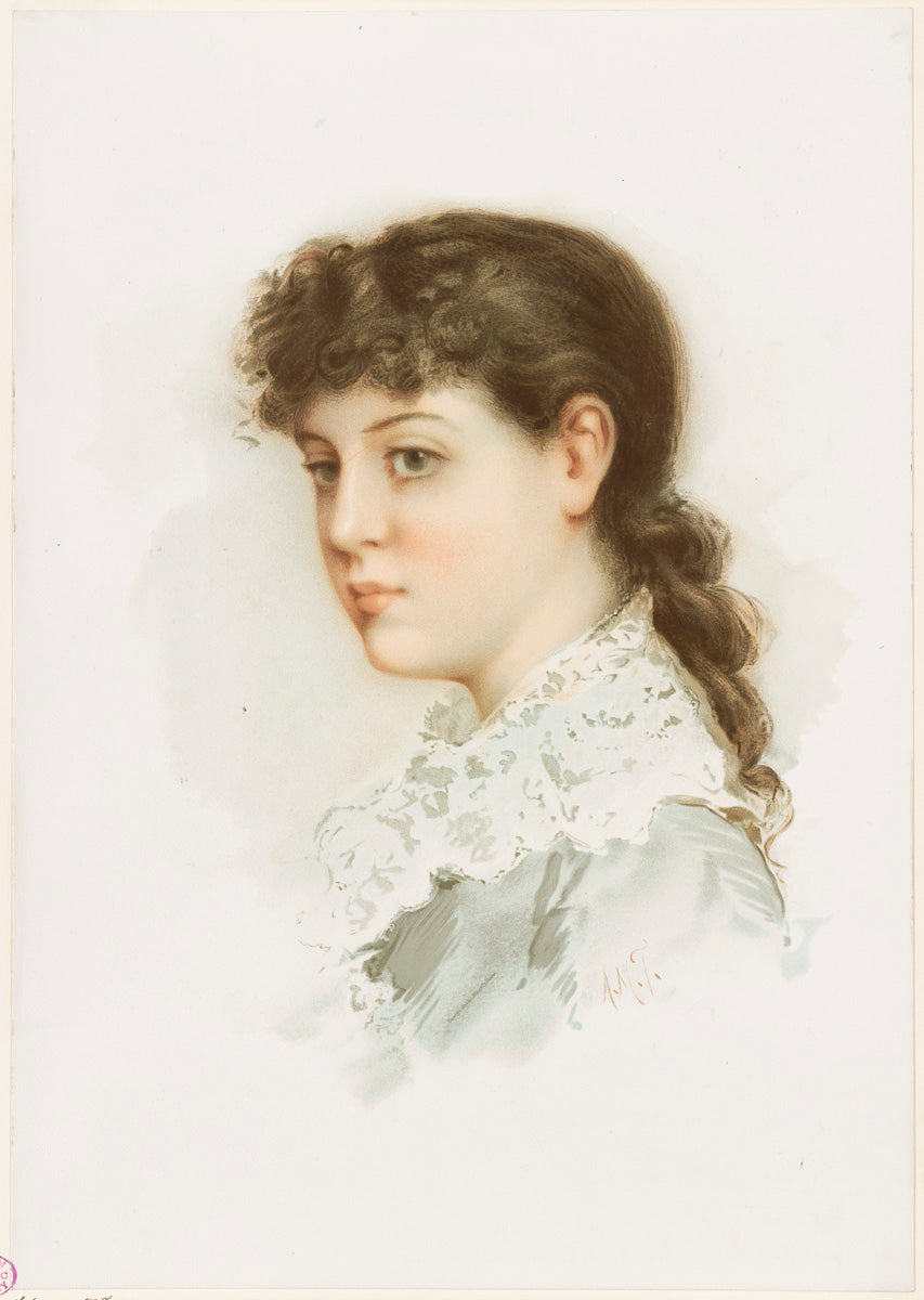 Female Head No. 2 Brunette, vintage artwork by Alfred M. Turner, 12x8" (A4) Poster