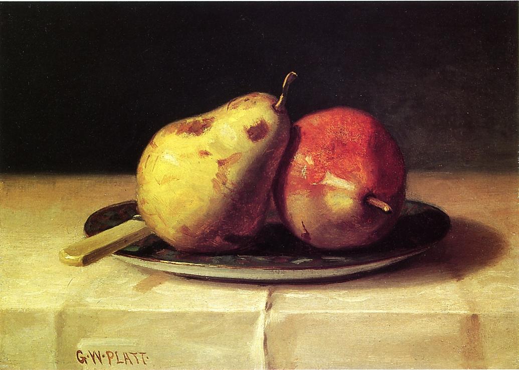 Two Pears on a Dish, vintage artwork by George W. Platt, 12x8" (A4) Poster