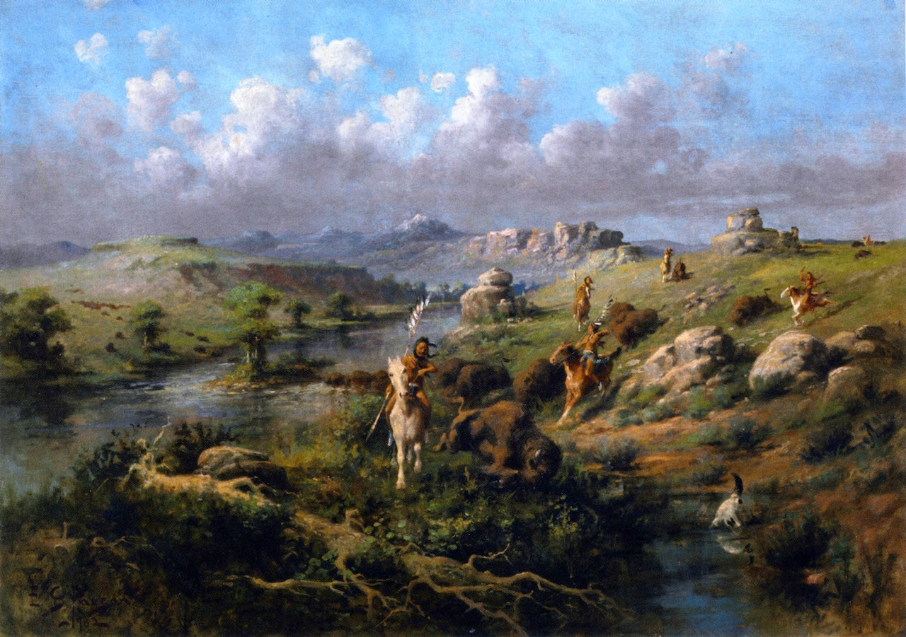 Indian Pursuit, vintage artwork by Edgar Samuel Paxson, 12x8" (A4) Poster
