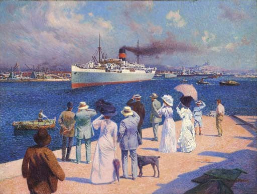 Grand Jetty at Marseille, vintage artwork by David Dellepiane, 12x8" (A4) Poster