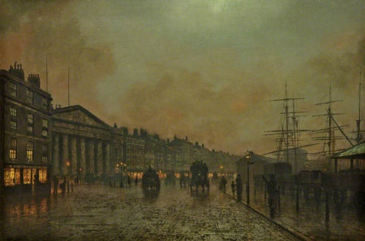 The Custom House, Liverpool, Looking South, vintage artwork by John Atkinson Grimshaw, 12x8" (A4) Poster