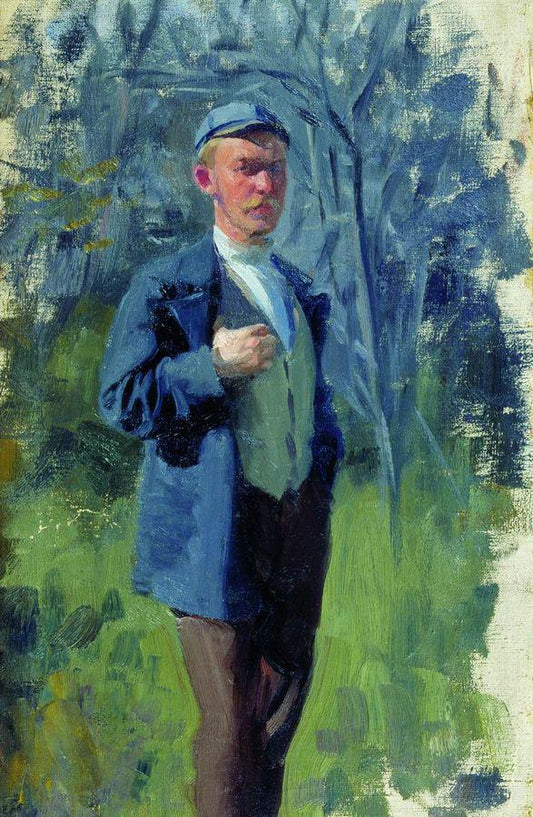 Portrait of Boris Kustodiev, vintage artwork by Ivan Kulikov, 12x8" (A4) Poster