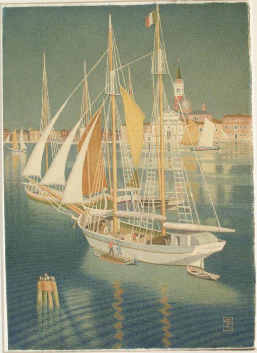 Ships from the Adriatic, Venice, vintage artwork by Joseph Edward Southall, 12x8" (A4) Poster