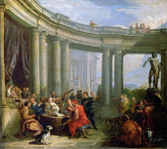 Concert in a Circular Gallery, vintage artwork by Giovanni Paolo Panini, 12x8" (A4) Poster