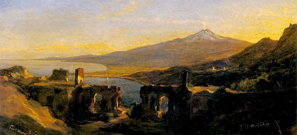 Taormina, Island of Sicily, vintage artwork by Thomas Hiram Hotchkiss, 12x8" (A4) Poster