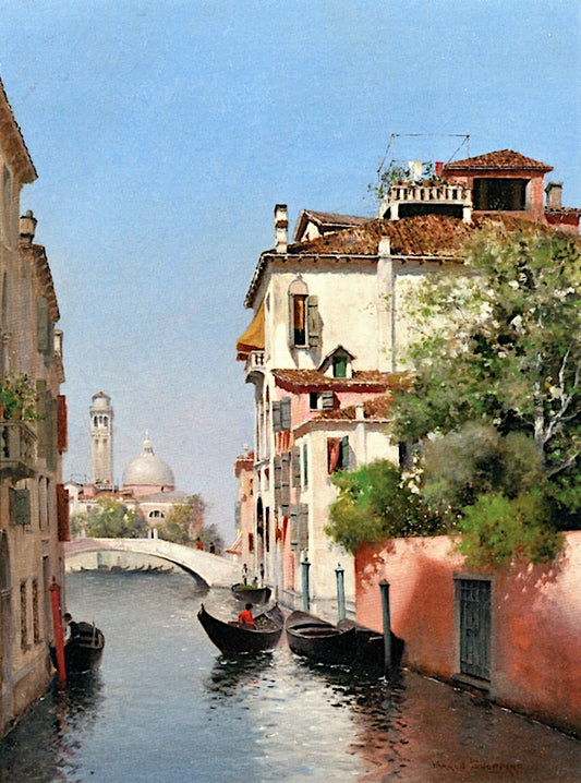 A Quiet Canal, Venice, vintage artwork by Warren W. Sheppard, 12x8" (A4) Poster