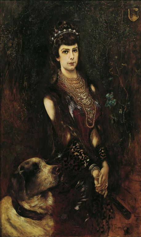Empress Elisabeth with Saint Bernard Dog, vintage artwork by Anton Romako, 12x8" (A4) Poster